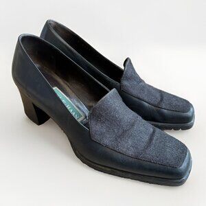 Cole Haan Womens 6.5 B Chunky Heel Pump Loafer Black Charcoal Square Toe